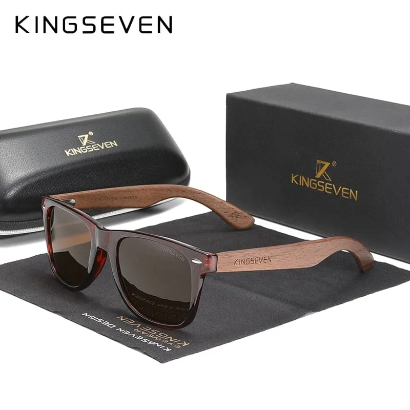 KINGSEVEN Neue Sonnenbrille aus schwarzem Walnussholz, polarisierte Sonnenbrille, Herrenbrille, handgefertigt, UV400-Schutz, Retro-Holzbox