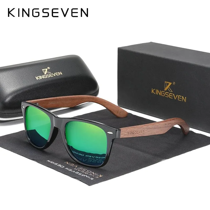 KINGSEVEN Neue Sonnenbrille aus schwarzem Walnussholz, polarisierte Sonnenbrille, Herrenbrille, handgefertigt, UV400-Schutz, Retro-Holzbox