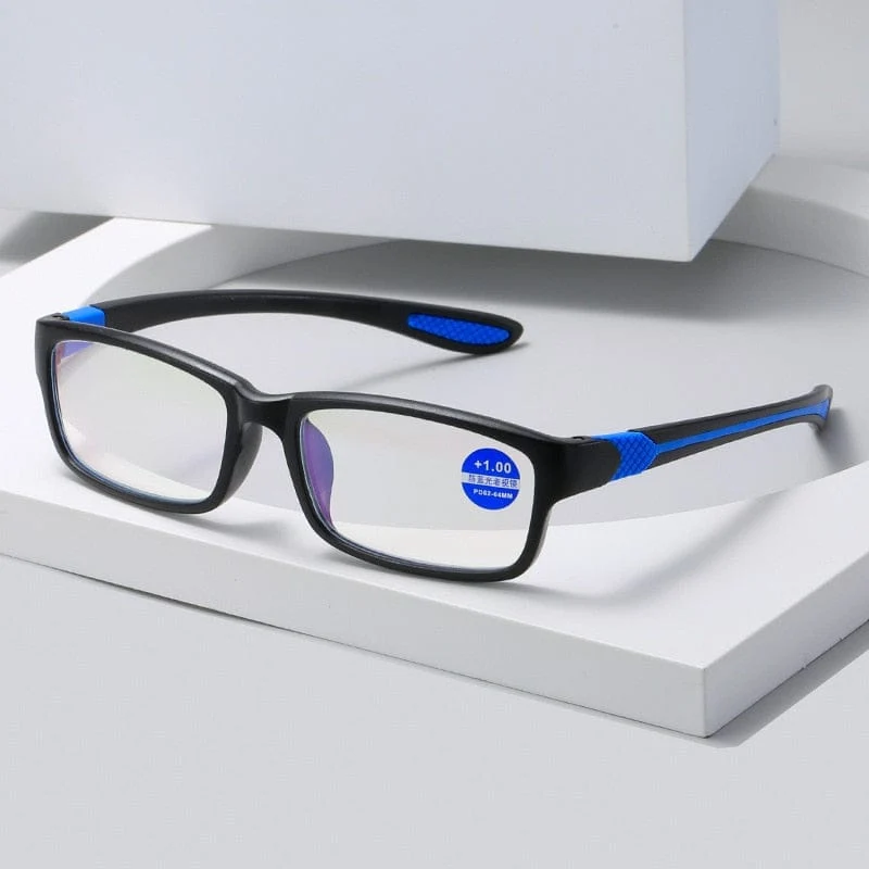 Lesebrille Männer Frauen Sport Anti-Blaulicht Lesebrille Schwarz Rot TR90 Rahmen Presbyopie Brille +100 bis +400 Brille