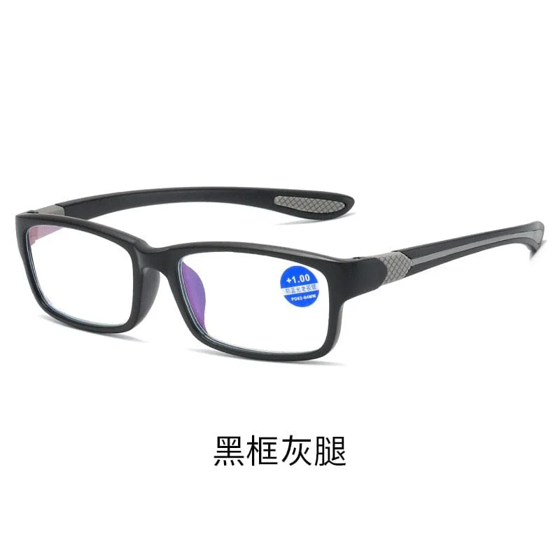 Lesebrille Männer Frauen Sport Anti-Blaulicht Lesebrille Schwarz Rot TR90 Rahmen Presbyopie Brille +100 bis +400 Brille