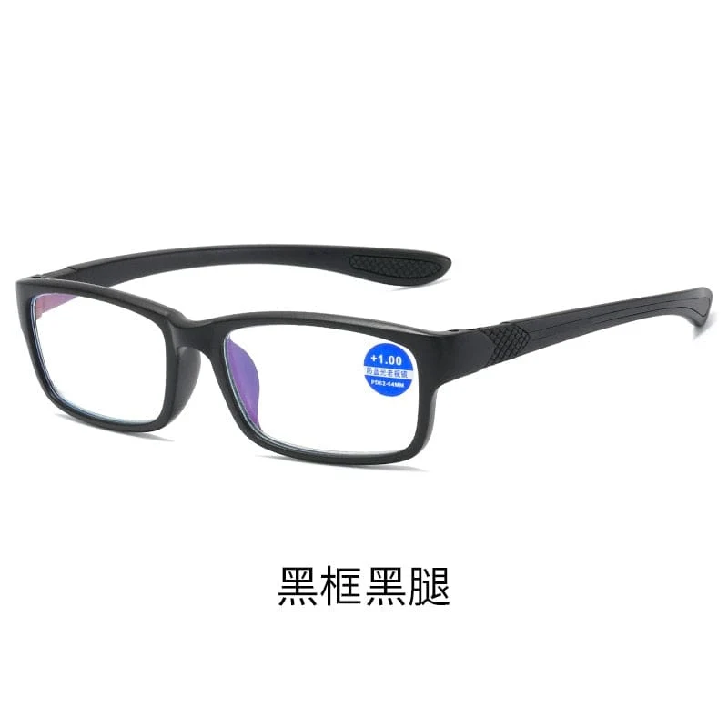 Lesebrille Männer Frauen Sport Anti-Blaulicht Lesebrille Schwarz Rot TR90 Rahmen Presbyopie Brille +100 bis +400 Brille