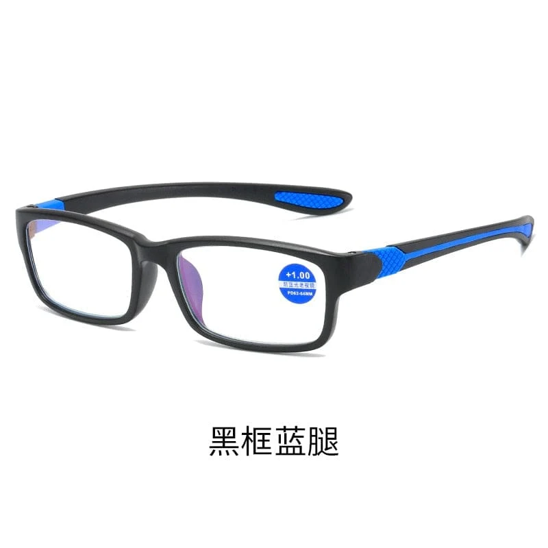 Lesebrille Männer Frauen Sport Anti-Blaulicht Lesebrille Schwarz Rot TR90 Rahmen Presbyopie Brille +100 bis +400 Brille