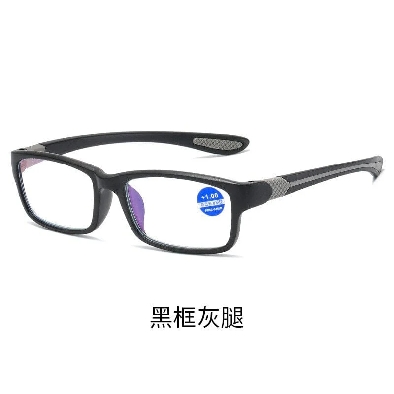 Lesebrille Männer Frauen Sport Anti-Blaulicht Lesebrille Schwarz Rot TR90 Rahmen Presbyopie Brille +100 bis +400 Brille