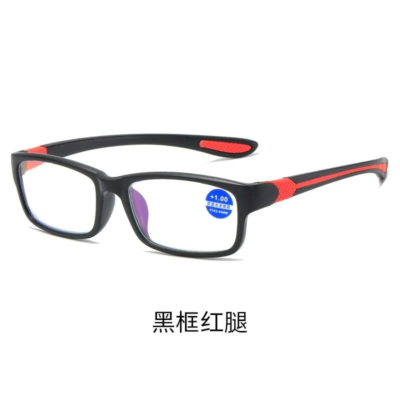 Lesebrille Männer Frauen Sport Anti-Blaulicht Lesebrille Schwarz Rot TR90 Rahmen Presbyopie Brille +100 bis +400 Brille