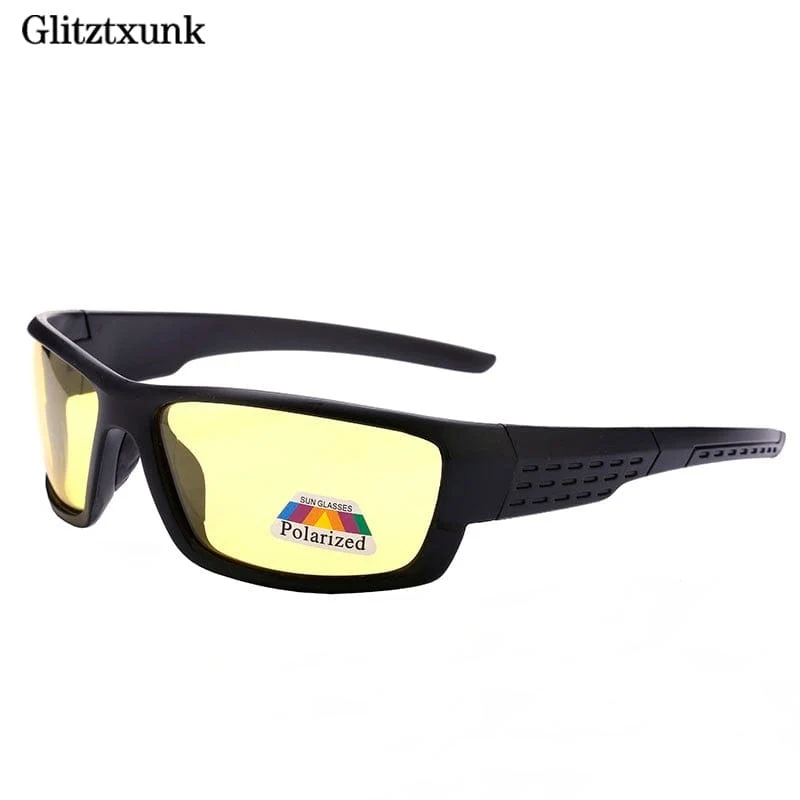 Glitztxunk Polarisierte Sonnenbrille Herren Markendesigner Quadratische Sport-Sonnenbrille für Herren Fahren Schwarze Rahmenbrille UV400 okulary