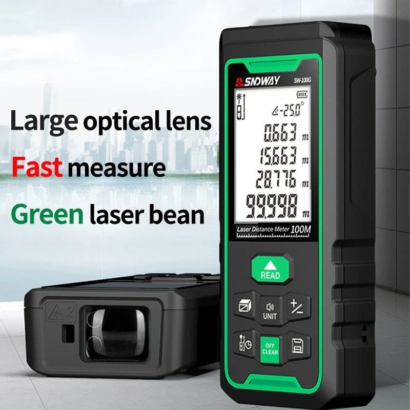 SNDWAY Laser-Entfernungsmesser Hochpräziser Roulette-Laser-Entfernungsmesser, der 40 m, 100 m, 120 m digitales Maßband-Entfernungsmesser misst