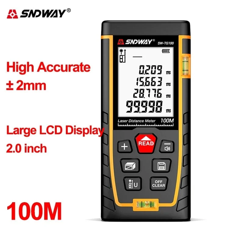 SNDWAY Laser-Entfernungsmesser Hochpräziser Roulette-Laser-Entfernungsmesser, der 40 m, 100 m, 120 m digitales Maßband-Entfernungsmesser misst