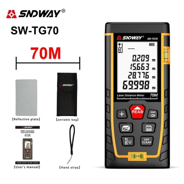 SNDWAY Laser-Entfernungsmesser Hochpräziser Roulette-Laser-Entfernungsmesser, der 40 m, 100 m, 120 m digitales Maßband-Entfernungsmesser misst