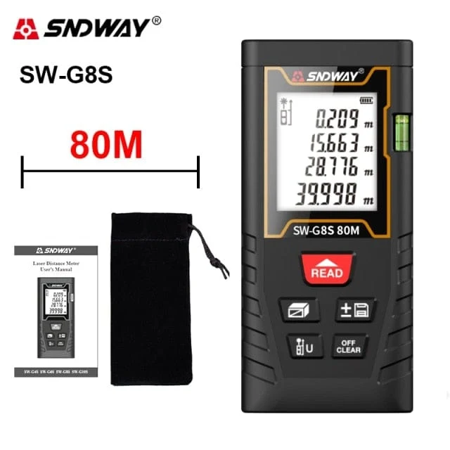 SNDWAY Laser-Entfernungsmesser Hochpräziser Roulette-Laser-Entfernungsmesser, der 40 m, 100 m, 120 m digitales Maßband-Entfernungsmesser misst
