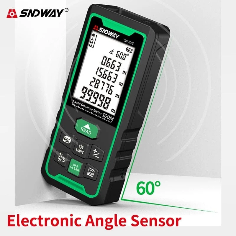 SNDWAY Laser-Entfernungsmesser Hochpräziser Roulette-Laser-Entfernungsmesser, der 40 m, 100 m, 120 m digitales Maßband-Entfernungsmesser misst
