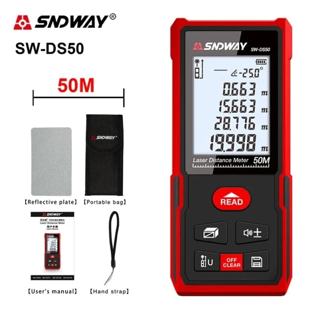 SNDWAY Laser-Entfernungsmesser Hochpräziser Roulette-Laser-Entfernungsmesser, der 40 m, 100 m, 120 m digitales Maßband-Entfernungsmesser misst