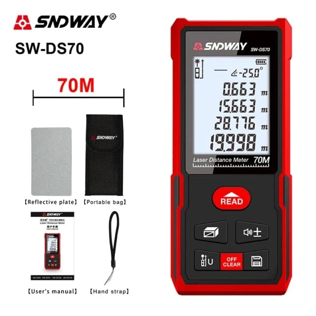 SNDWAY Laser-Entfernungsmesser Hochpräziser Roulette-Laser-Entfernungsmesser, der 40 m, 100 m, 120 m digitales Maßband-Entfernungsmesser misst