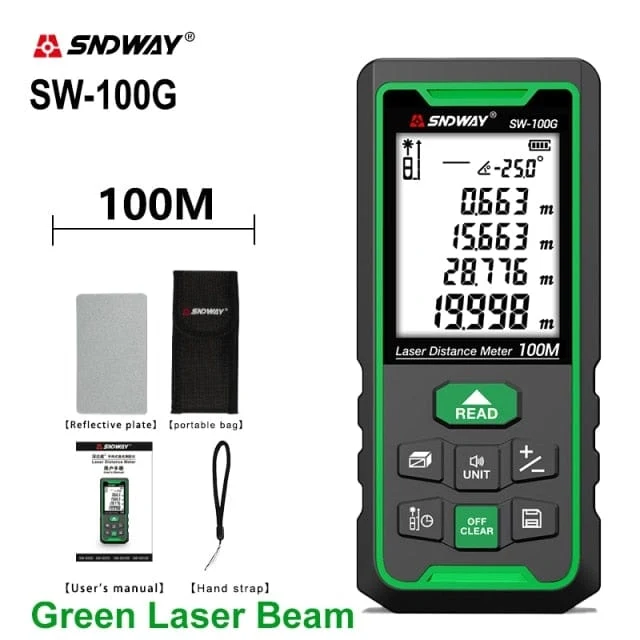 SNDWAY Laser-Entfernungsmesser Hochpräziser Roulette-Laser-Entfernungsmesser, der 40 m, 100 m, 120 m digitales Maßband-Entfernungsmesser misst