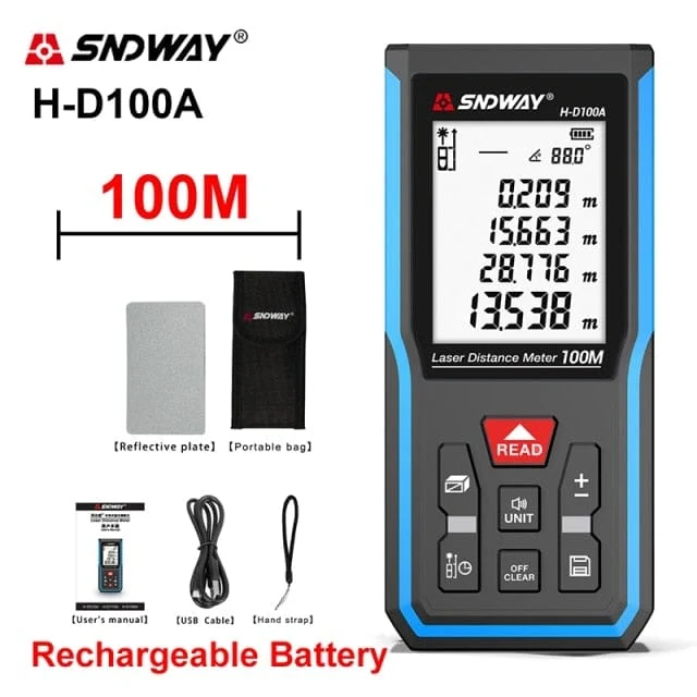 SNDWAY Laser-Entfernungsmesser Hochpräziser Roulette-Laser-Entfernungsmesser, der 40 m, 100 m, 120 m digitales Maßband-Entfernungsmesser misst