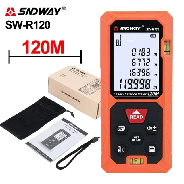 SNDWAY Laser-Entfernungsmesser Hochpräziser Roulette-Laser-Entfernungsmesser, der 40 m, 100 m, 120 m digitales Maßband-Entfernungsmesser misst