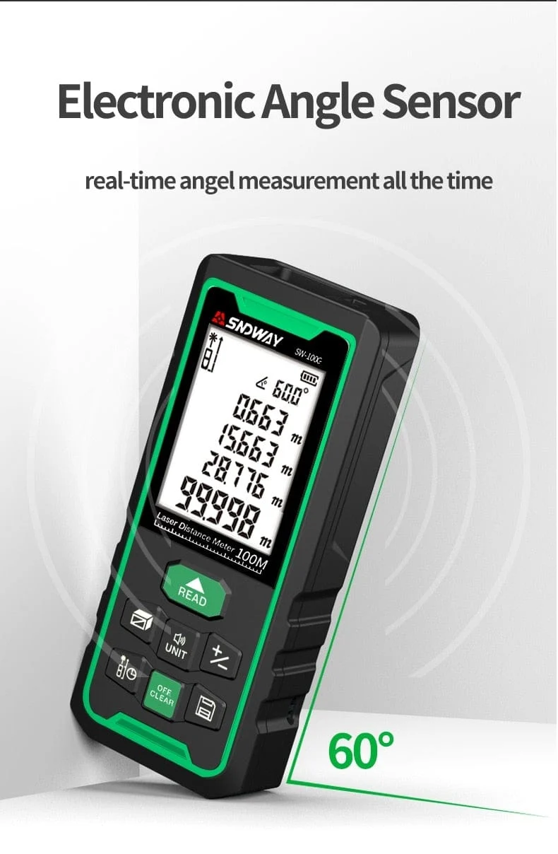 SNDWAY Laser-Entfernungsmesser Hochpräziser Roulette-Laser-Entfernungsmesser, der 40 m, 100 m, 120 m digitales Maßband-Entfernungsmesser misst