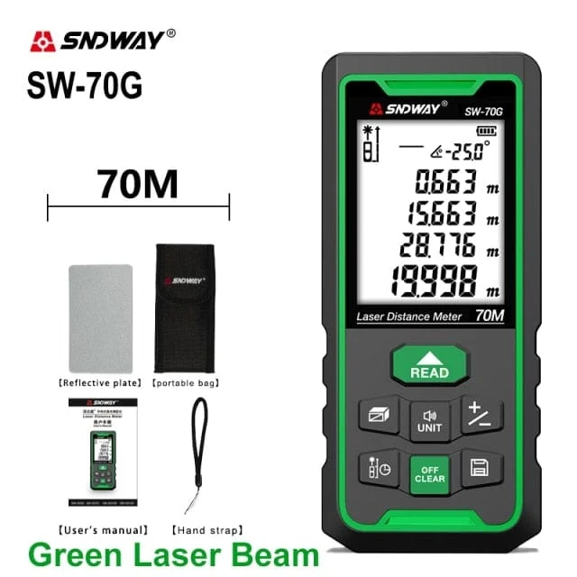 SNDWAY Laser-Entfernungsmesser Hochpräziser Roulette-Laser-Entfernungsmesser, der 40 m, 100 m, 120 m digitales Maßband-Entfernungsmesser misst