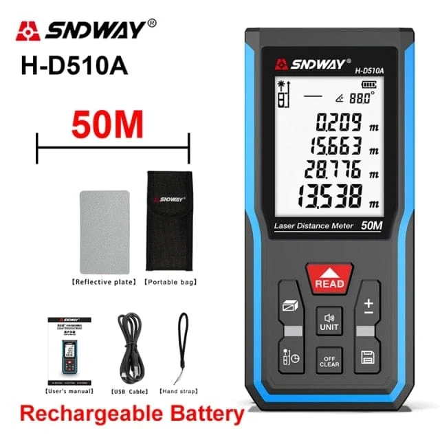 SNDWAY Laser-Entfernungsmesser Hochpräziser Roulette-Laser-Entfernungsmesser, der 40 m, 100 m, 120 m digitales Maßband-Entfernungsmesser misst