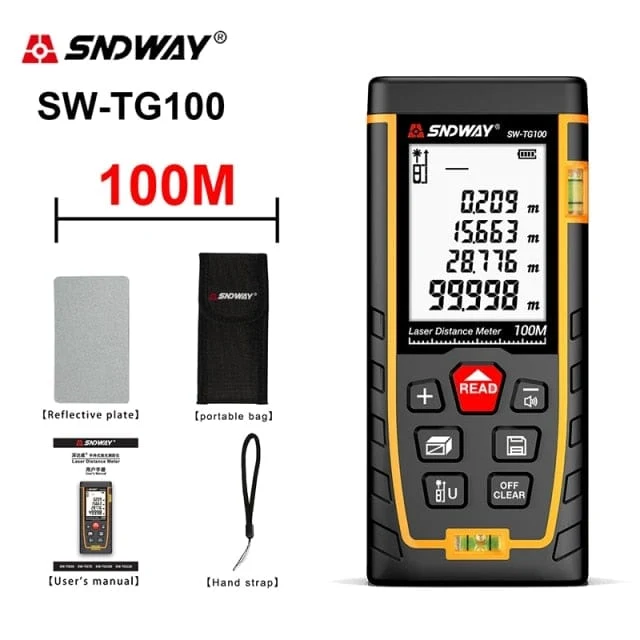 SNDWAY Laser-Entfernungsmesser Hochpräziser Roulette-Laser-Entfernungsmesser, der 40 m, 100 m, 120 m digitales Maßband-Entfernungsmesser misst