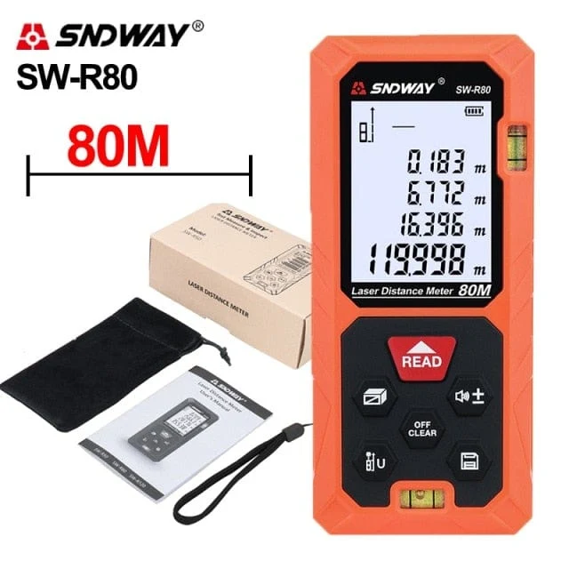 SNDWAY Laser-Entfernungsmesser Hochpräziser Roulette-Laser-Entfernungsmesser, der 40 m, 100 m, 120 m digitales Maßband-Entfernungsmesser misst
