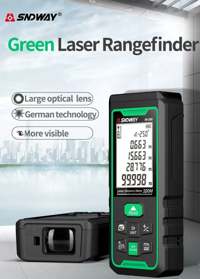 SNDWAY Laser-Entfernungsmesser Hochpräziser Roulette-Laser-Entfernungsmesser, der 40 m, 100 m, 120 m digitales Maßband-Entfernungsmesser misst