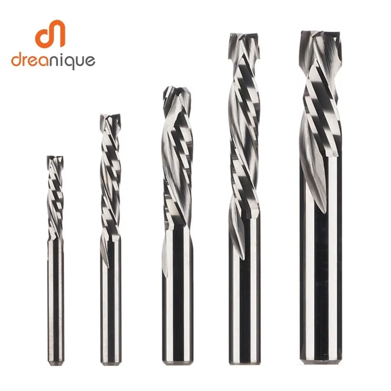 2 TEILE/LOS Kompressionsfräser Holzarbeiten UNTEN Schnitt Zwei Flöte Spirale Hartmetallfräser CNC Fräser Holz Schaftfräser