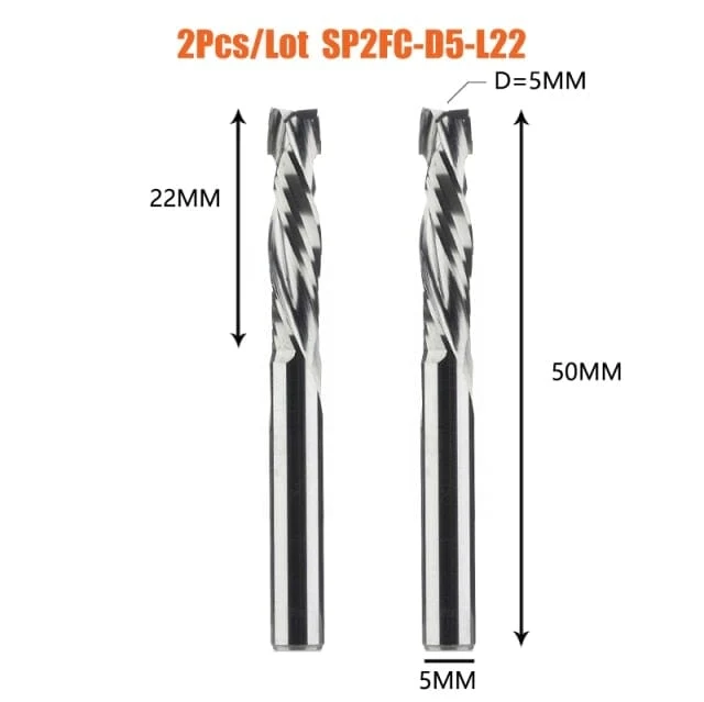 2 TEILE/LOS Kompressionsfräser Holzarbeiten UNTEN Schnitt Zwei Flöte Spirale Hartmetallfräser CNC Fräser Holz Schaftfräser