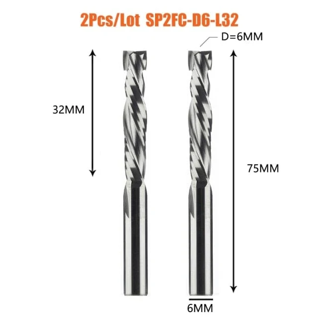2 TEILE/LOS Kompressionsfräser Holzarbeiten UNTEN Schnitt Zwei Flöte Spirale Hartmetallfräser CNC Fräser Holz Schaftfräser
