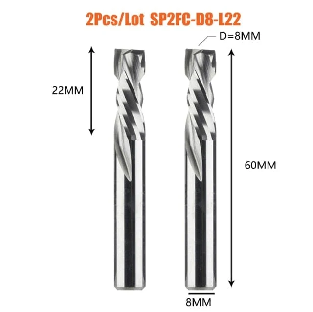 2 TEILE/LOS Kompressionsfräser Holzarbeiten UNTEN Schnitt Zwei Flöte Spirale Hartmetallfräser CNC Fräser Holz Schaftfräser