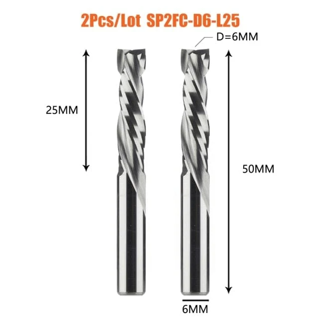 2 TEILE/LOS Kompressionsfräser Holzarbeiten UNTEN Schnitt Zwei Flöte Spirale Hartmetallfräser CNC Fräser Holz Schaftfräser