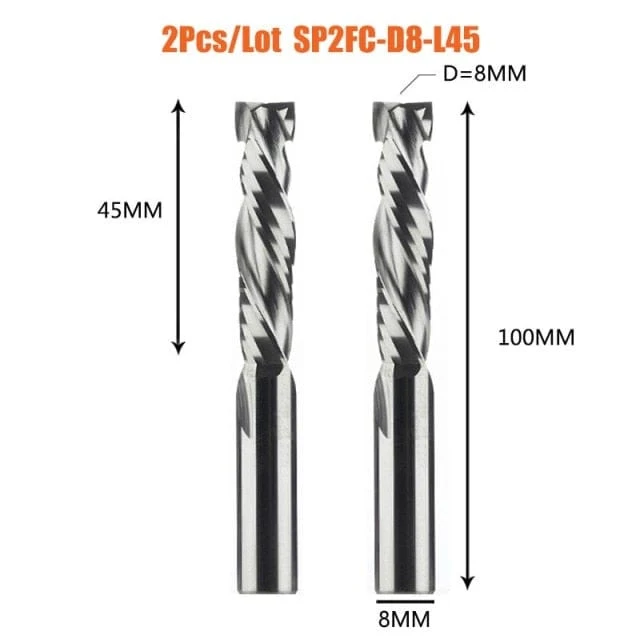 2 TEILE/LOS Kompressionsfräser Holzarbeiten UNTEN Schnitt Zwei Flöte Spirale Hartmetallfräser CNC Fräser Holz Schaftfräser