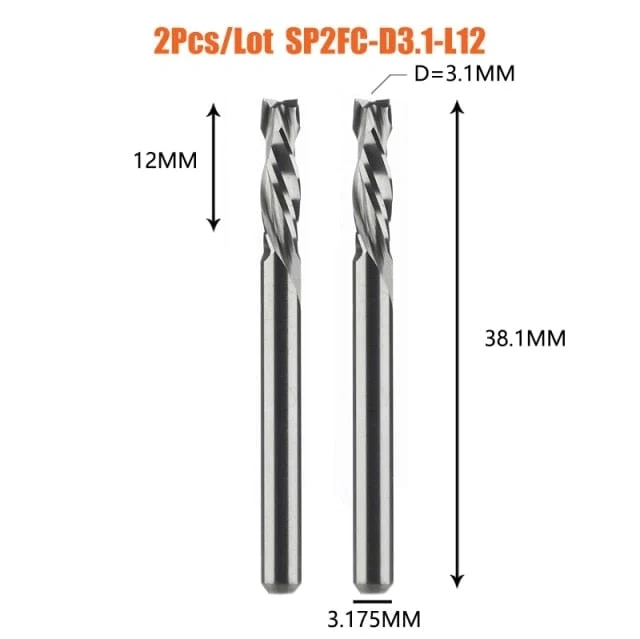 2 TEILE/LOS Kompressionsfräser Holzarbeiten UNTEN Schnitt Zwei Flöte Spirale Hartmetallfräser CNC Fräser Holz Schaftfräser