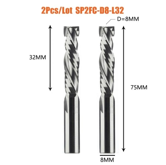 2 TEILE/LOS Kompressionsfräser Holzarbeiten UNTEN Schnitt Zwei Flöte Spirale Hartmetallfräser CNC Fräser Holz Schaftfräser