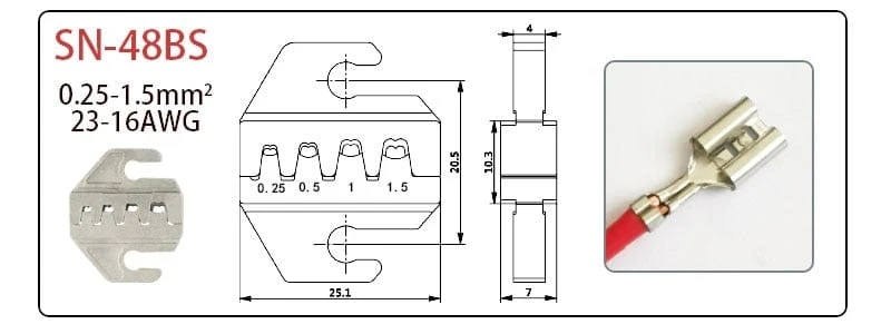 Crimpzangenbacken SN-48B / 48BS / 02C / 2549 / 03H / 2546B / 2WF2C / 06WF / 16WF / 06, zum Crimpen von Anschlüssen