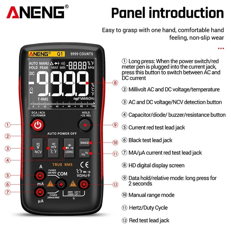 ANENG Q1 Digital Multimeter 9999 Analog Tester True RMS Professionelles Multimetro DIY Transistor Kondensator NCV Tester LCR Meter