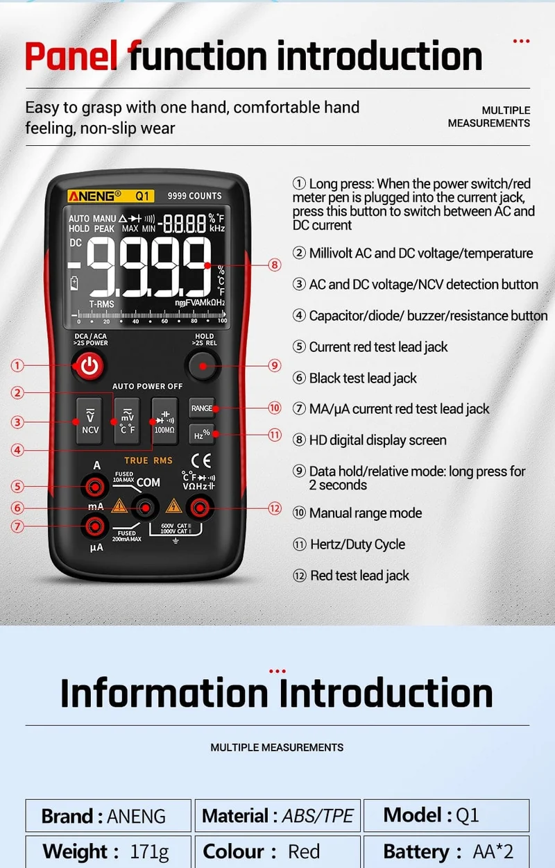 ANENG Q1 Digital Multimeter 9999 Analog Tester True RMS Professionelles Multimetro DIY Transistor Kondensator NCV Tester LCR Meter