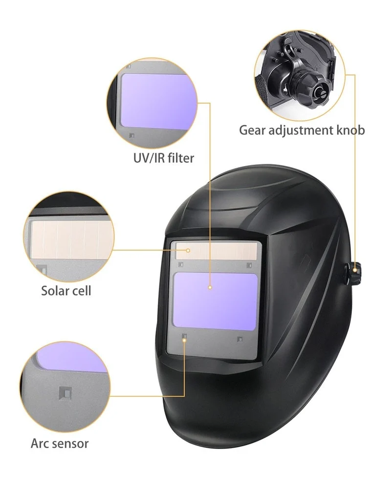 Professioneller Schweißschutzhelm, automatisch verdunkelnde Lötmaske, True-Color-Schweißerkappe, 4 Lichtbogensensoren für WIG, MIG, MMA