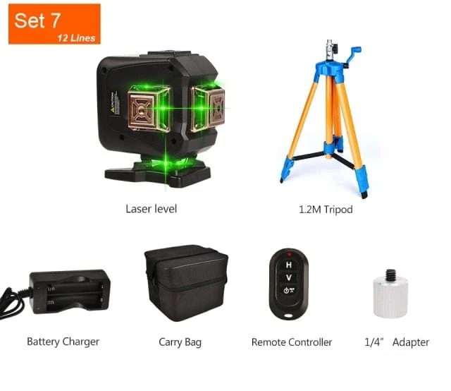GOXAWEE 360 Laser-Nivelliergerät, 16/12 Linien, 3D/4D, selbstnivellierender Nivellierlaser, kreuzförmig, horizontal, vertikal, grüner Strahl für Bauwerkzeuge