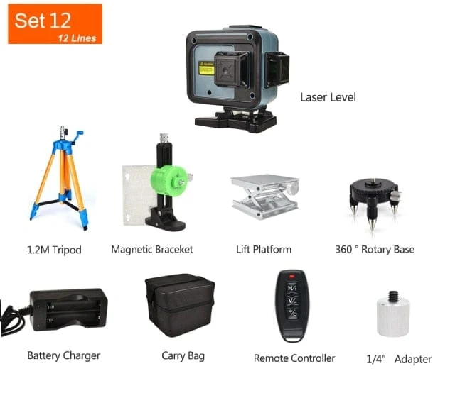 GOXAWEE 360 Laser-Nivelliergerät, 16/12 Linien, 3D/4D, selbstnivellierender Nivellierlaser, kreuzförmig, horizontal, vertikal, grüner Strahl für Bauwerkzeuge