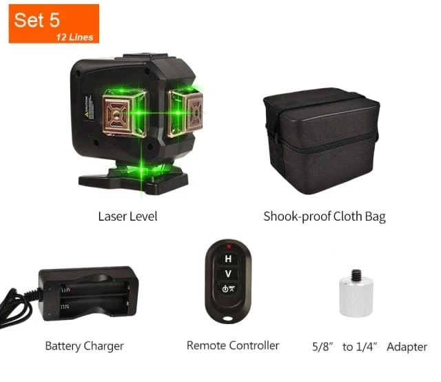 GOXAWEE 360 Laser-Nivelliergerät, 16/12 Linien, 3D/4D, selbstnivellierender Nivellierlaser, kreuzförmig, horizontal, vertikal, grüner Strahl für Bauwerkzeuge
