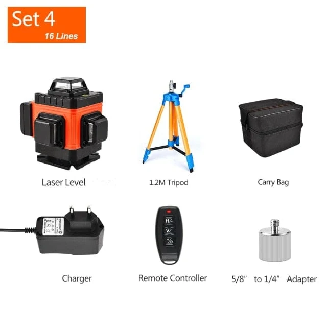 GOXAWEE 360 Laser-Nivelliergerät, 16/12 Linien, 3D/4D, selbstnivellierender Nivellierlaser, kreuzförmig, horizontal, vertikal, grüner Strahl für Bauwerkzeuge
