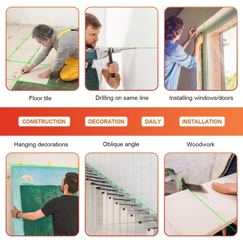 GOXAWEE 360 Laser-Nivelliergerät, 16/12 Linien, 3D/4D, selbstnivellierender Nivellierlaser, kreuzförmig, horizontal, vertikal, grüner Strahl für Bauwerkzeuge