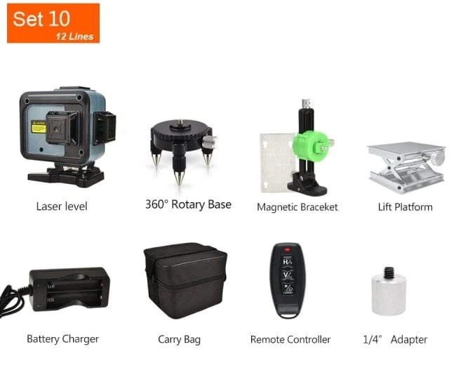 GOXAWEE 360 Laser-Nivelliergerät, 16/12 Linien, 3D/4D, selbstnivellierender Nivellierlaser, kreuzförmig, horizontal, vertikal, grüner Strahl für Bauwerkzeuge