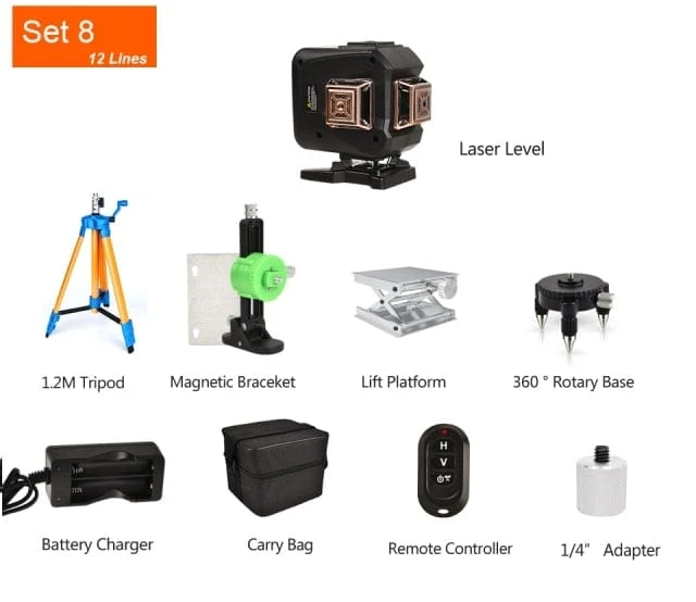 GOXAWEE 360 Laser-Nivelliergerät, 16/12 Linien, 3D/4D, selbstnivellierender Nivellierlaser, kreuzförmig, horizontal, vertikal, grüner Strahl für Bauwerkzeuge