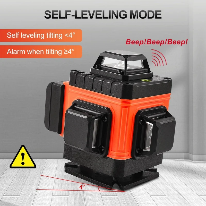 GOXAWEE 360 Laser-Nivelliergerät, 16/12 Linien, 3D/4D, selbstnivellierender Nivellierlaser, kreuzförmig, horizontal, vertikal, grüner Strahl für Bauwerkzeuge