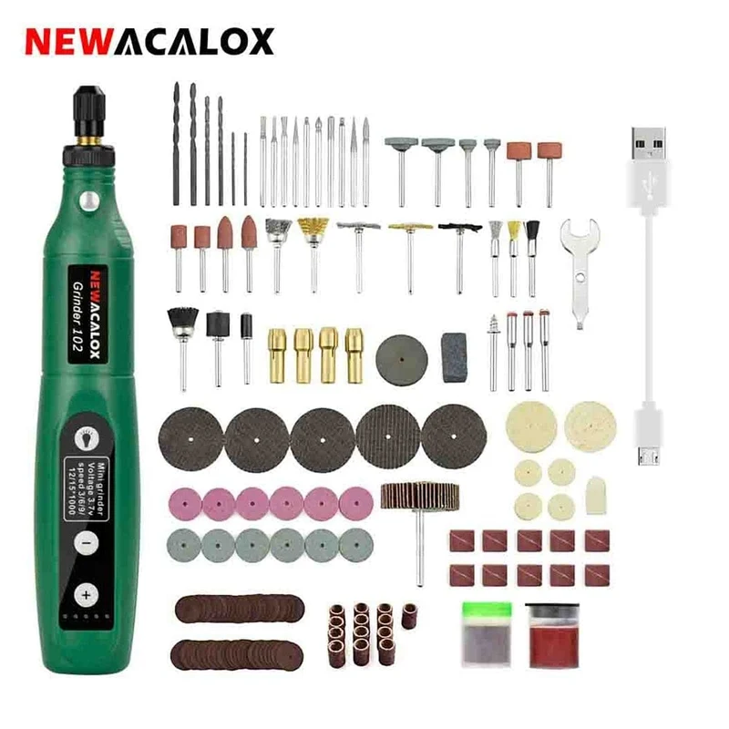 NEWACALOX Mini-Schleifmaschine mit variabler Geschwindigkeit und USB-Aufladung, Rotationswerkzeug-Set, Schleifset mit 126-teiligem Gravurzubehör-Set