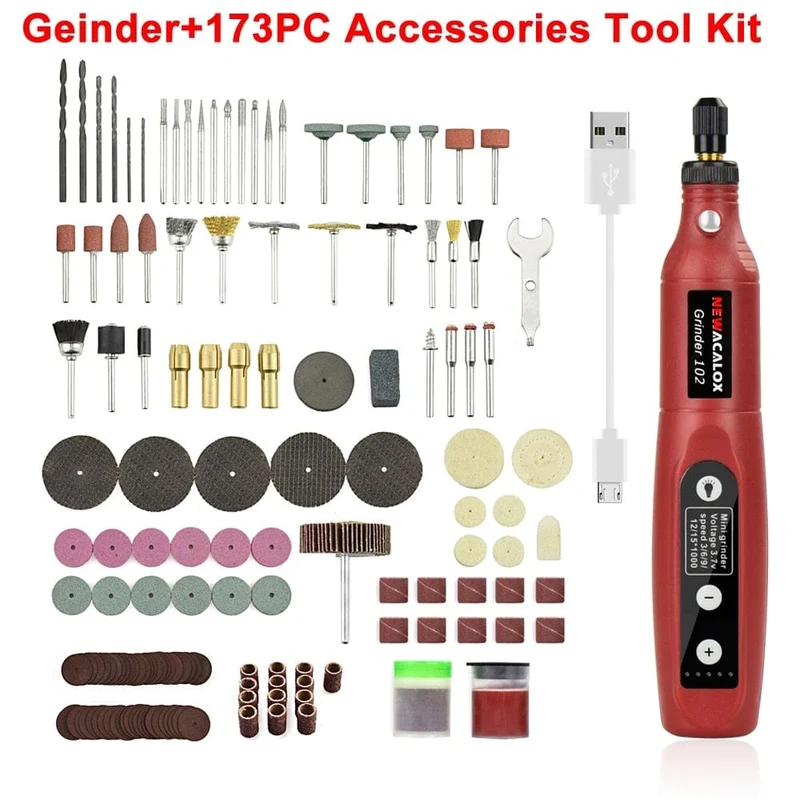 NEWACALOX Mini-Schleifmaschine mit variabler Geschwindigkeit und USB-Aufladung, Rotationswerkzeug-Set, Schleifset mit 126-teiligem Gravurzubehör-Set