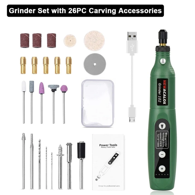 NEWACALOX Mini-Schleifmaschine mit variabler Geschwindigkeit und USB-Aufladung, Rotationswerkzeug-Set, Schleifset mit 126-teiligem Gravurzubehör-Set