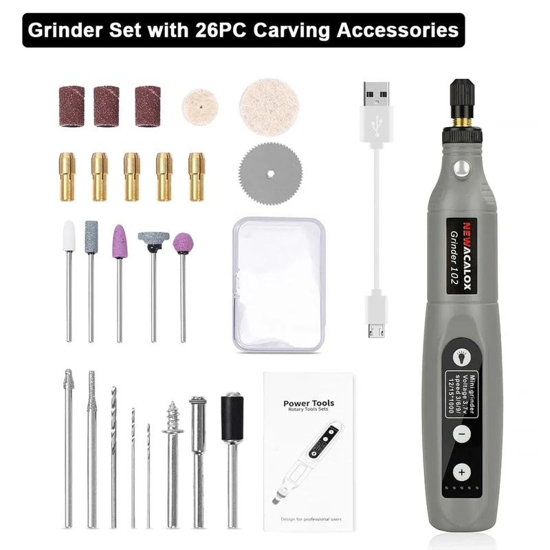 NEWACALOX Mini-Schleifmaschine mit variabler Geschwindigkeit und USB-Aufladung, Rotationswerkzeug-Set, Schleifset mit 126-teiligem Gravurzubehör-Set