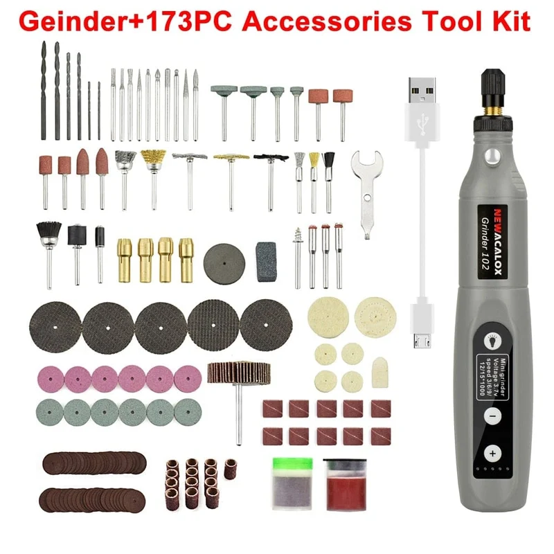 NEWACALOX Mini-Schleifmaschine mit variabler Geschwindigkeit und USB-Aufladung, Rotationswerkzeug-Set, Schleifset mit 126-teiligem Gravurzubehör-Set